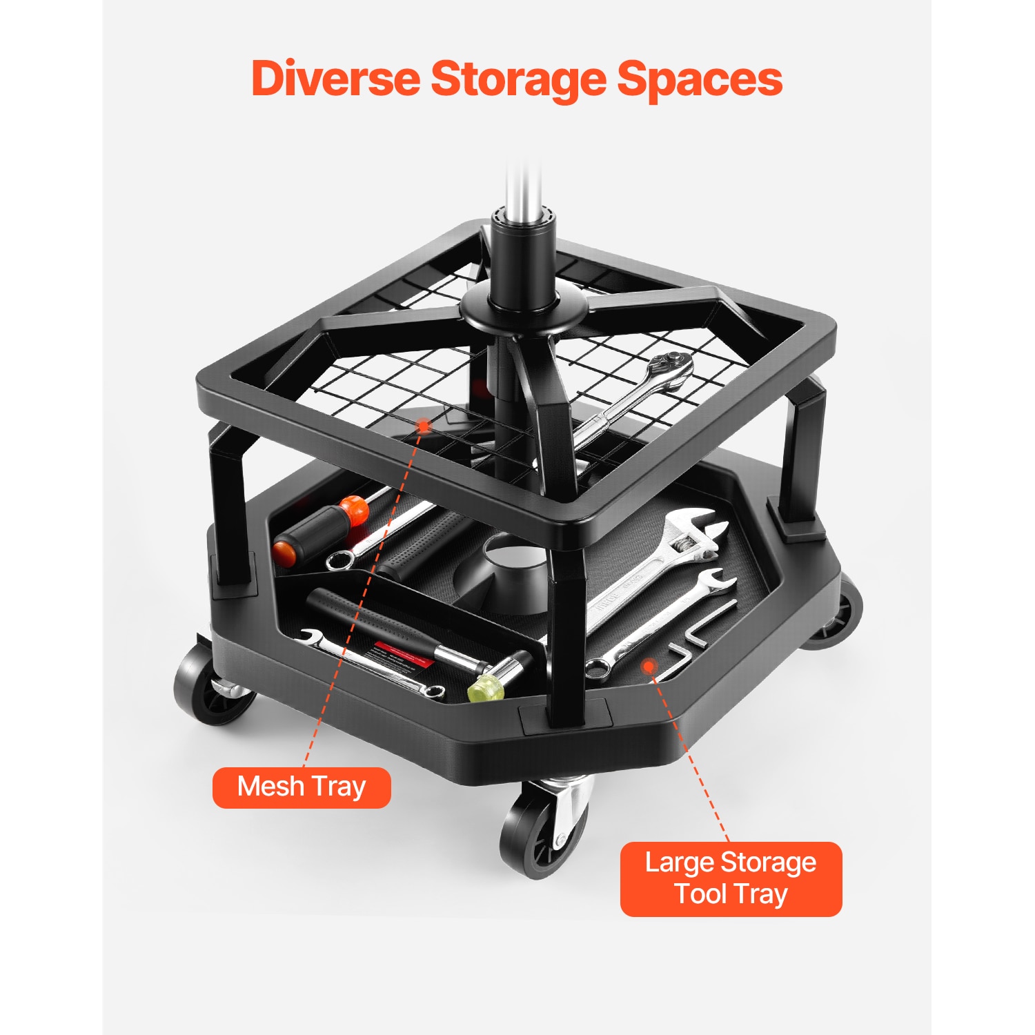 Adjustable Rolling Garage Shop Stool With Wheels And Padded Seat_voghion.com